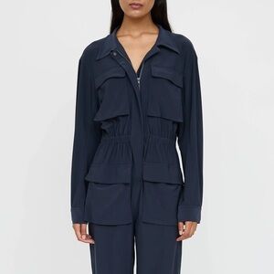 New Norma Kamali Wide Cargo Straight Leg Jumpsuit in Pewter | Women’s Size XL